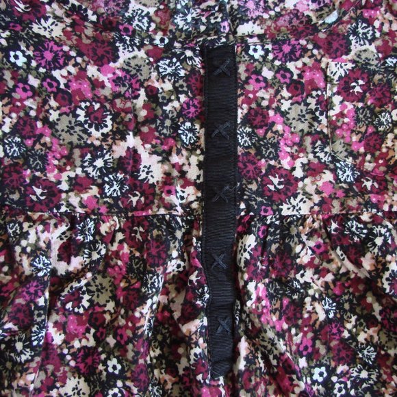 H&M Purple Pink Black Floral Boho Babydoll Peasant Dress - Picture 7 of 15